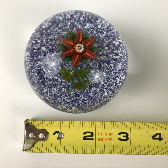 Paul Ysart Aventurine Flower Lampwork Purple Jasper Ground Paperweight Signed PY - Picture 11 of 16